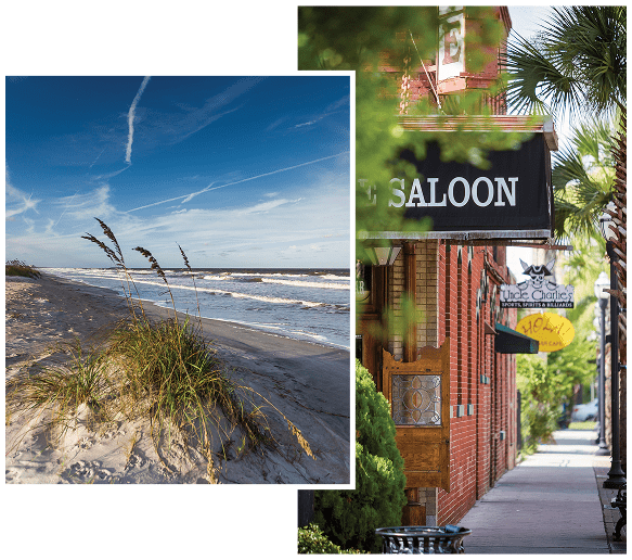 Collage highlighting Tributary’s proximity to Amelia Island and coastal attractions in Nassau County, Florida