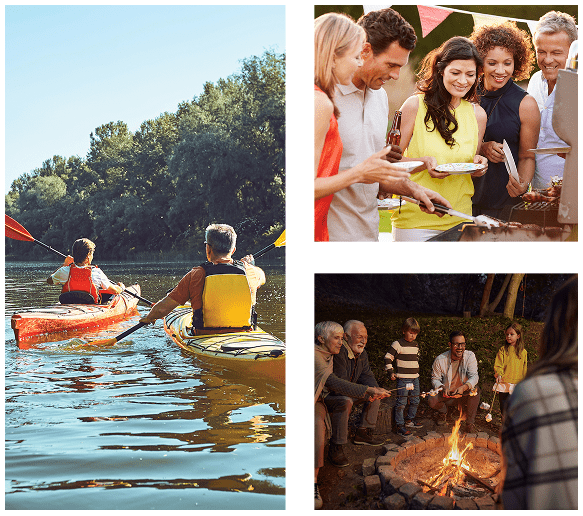 Collage of residents kayaking and exploring Boggy Creek at the Tributary community in Nassau County, Florida