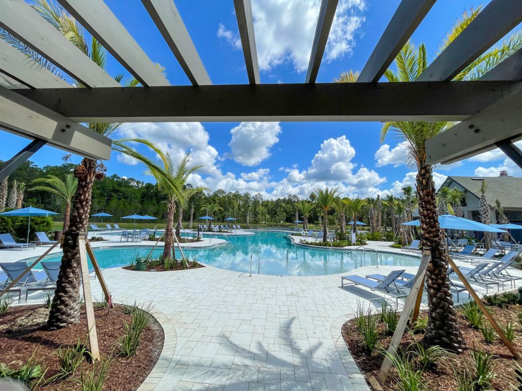 looking out towards the pool from the amenity center