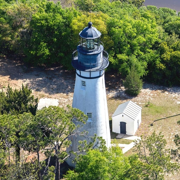 aerial image of amelia island lighthouse
