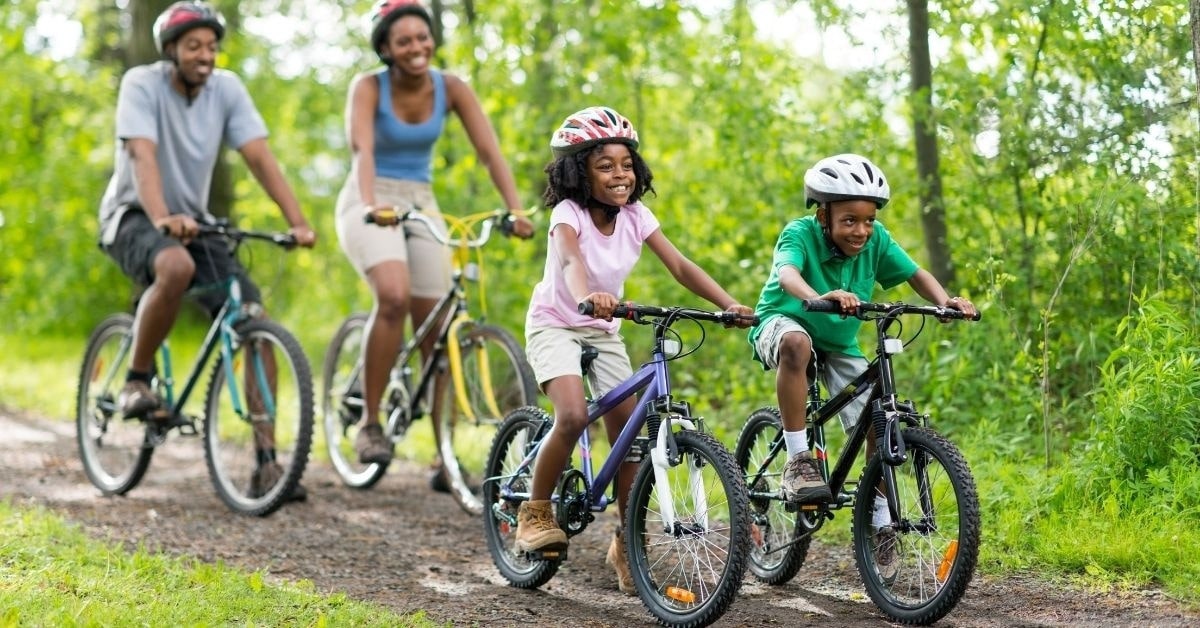 Family riding bikes