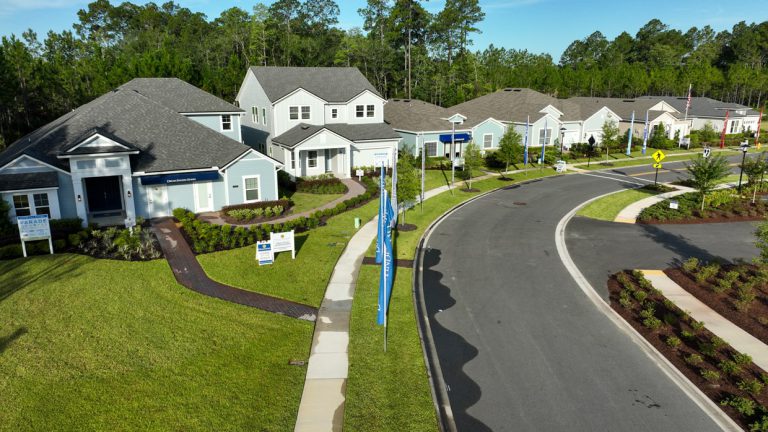 aerial of the model homes at tributary