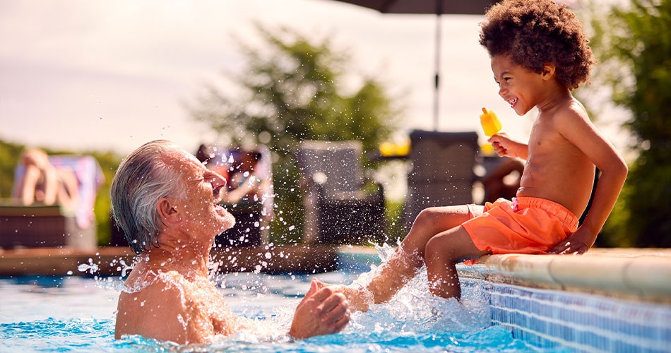 grandparent and child in the pool at Lakeview