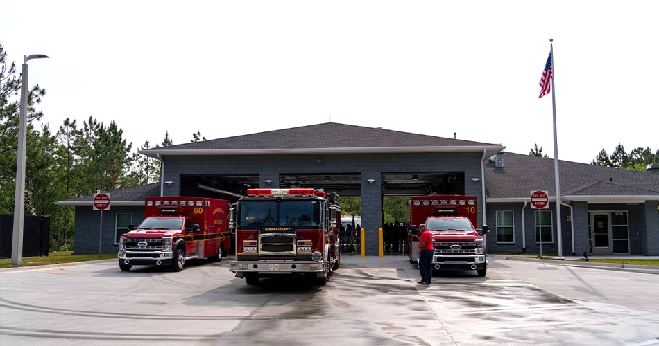 Fire Trucks outside of Nassau County Fire Station 10