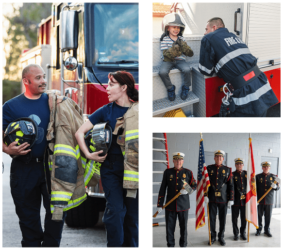 Collage showing the new Nassau County fire station near the Tributary community in Florida
