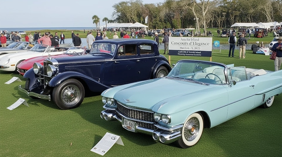 Classic luxury cars displayed at the Amelia Island Concours d’Elegance