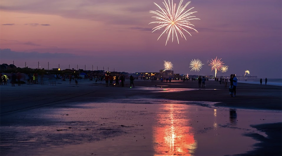 Fireworks lighting up the sky over Fernandina Beach on Independence Day